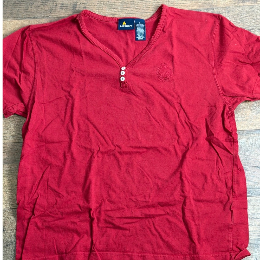 Vintage Lizsport‎ Henley Top Women Large Red